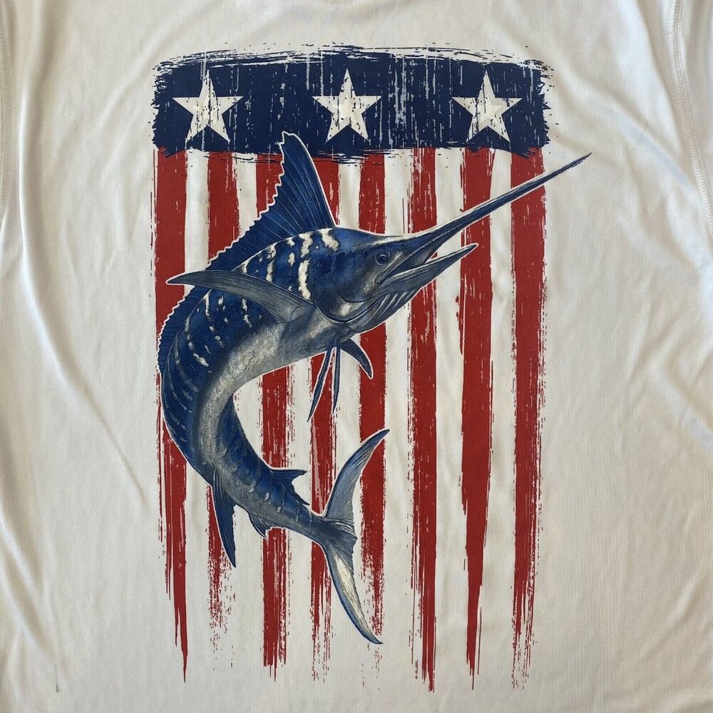 Fish Of Lake Okeechobee USA FIshing Shirt Long Sleeve UPF 50 Mens Medium White